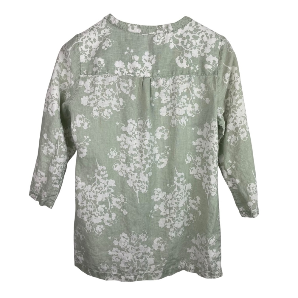 Boden | Sage Green White Floral Linen Split Neck Blouse - Picture 4 of 9
